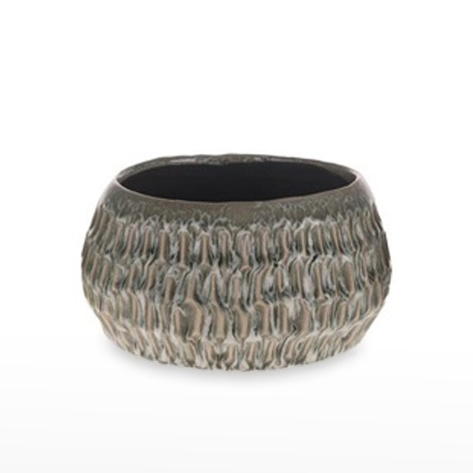 Vaso Cerâmica Redondo Cinza